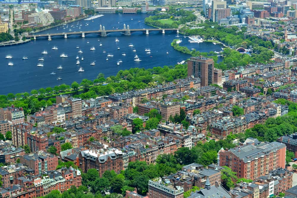 Aerial view of Back Bay in Boston, MA