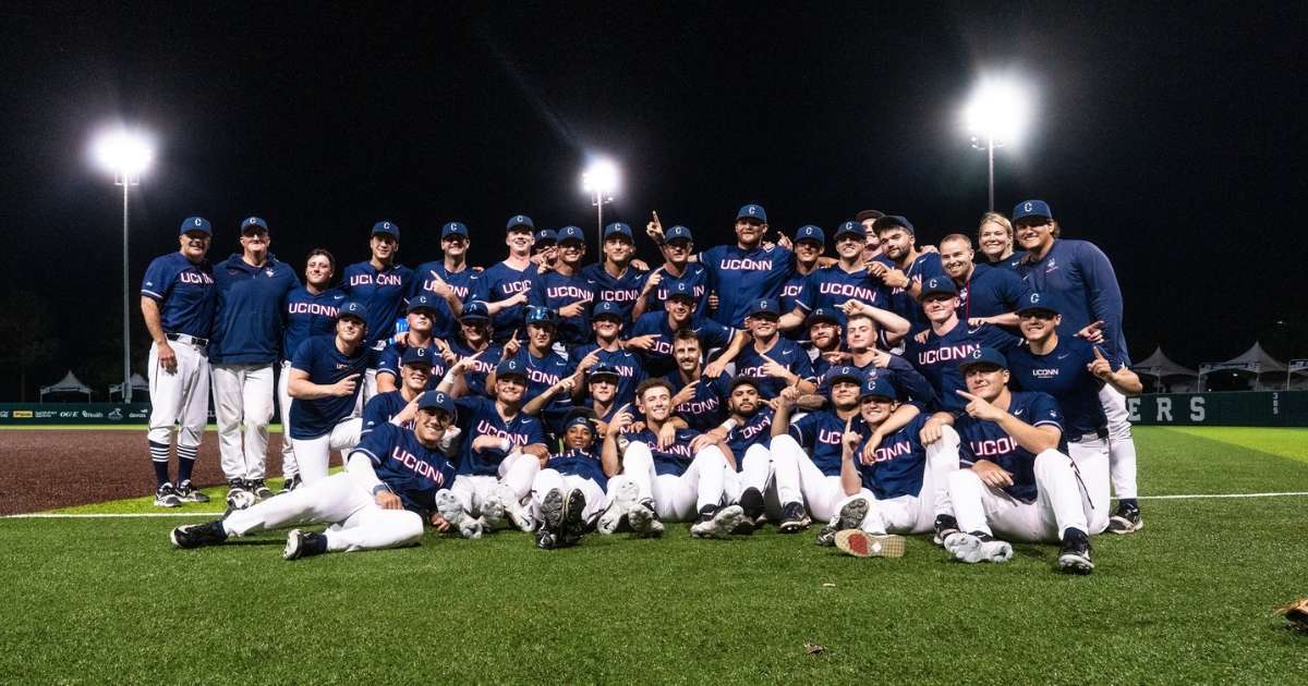 The UConn Huskies baseball team gathered at their stadium