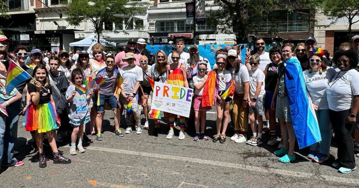 Carroll School students gathered at a Pride celebration