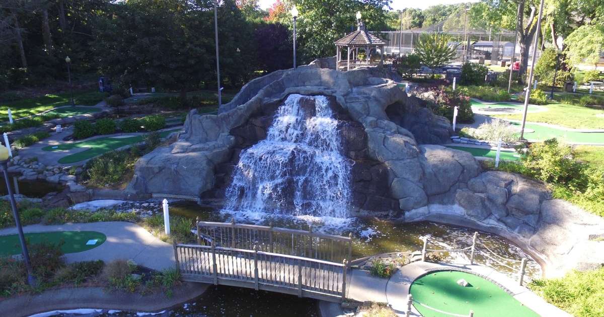 A waterfall at Crystal Caves Mini Golf