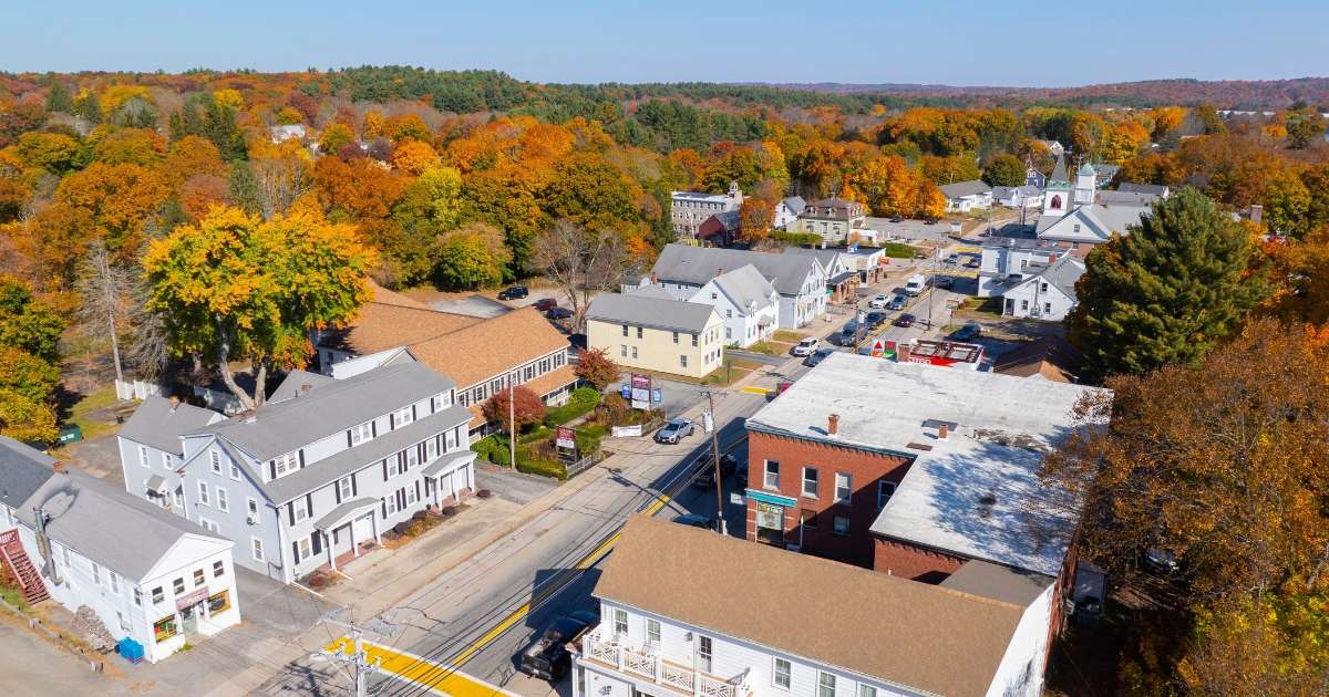 Historic town of Douglas MA in the fall.