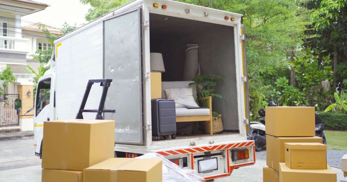 Moving truck in Ashburnham partially packed awaiting secure transportation. 