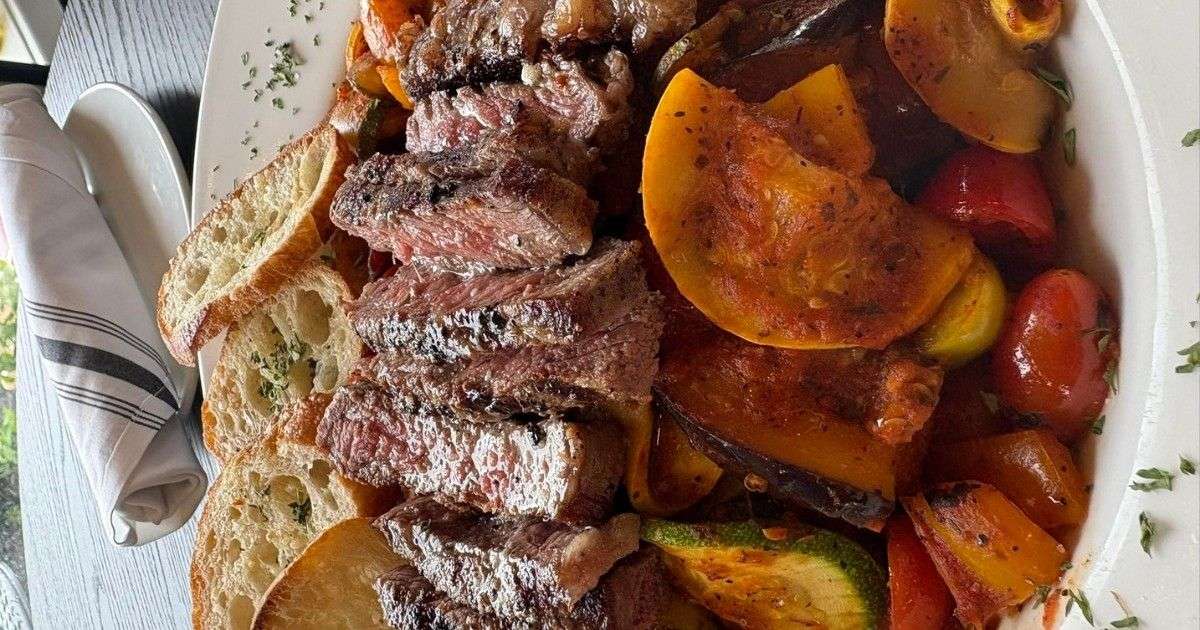 Steak and ratatouille with garlic bread from Fourth and Field