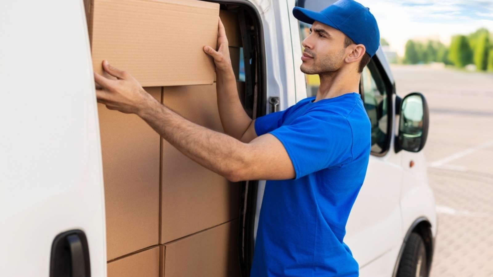 Two happy movers in Lunenburg during a relocation.