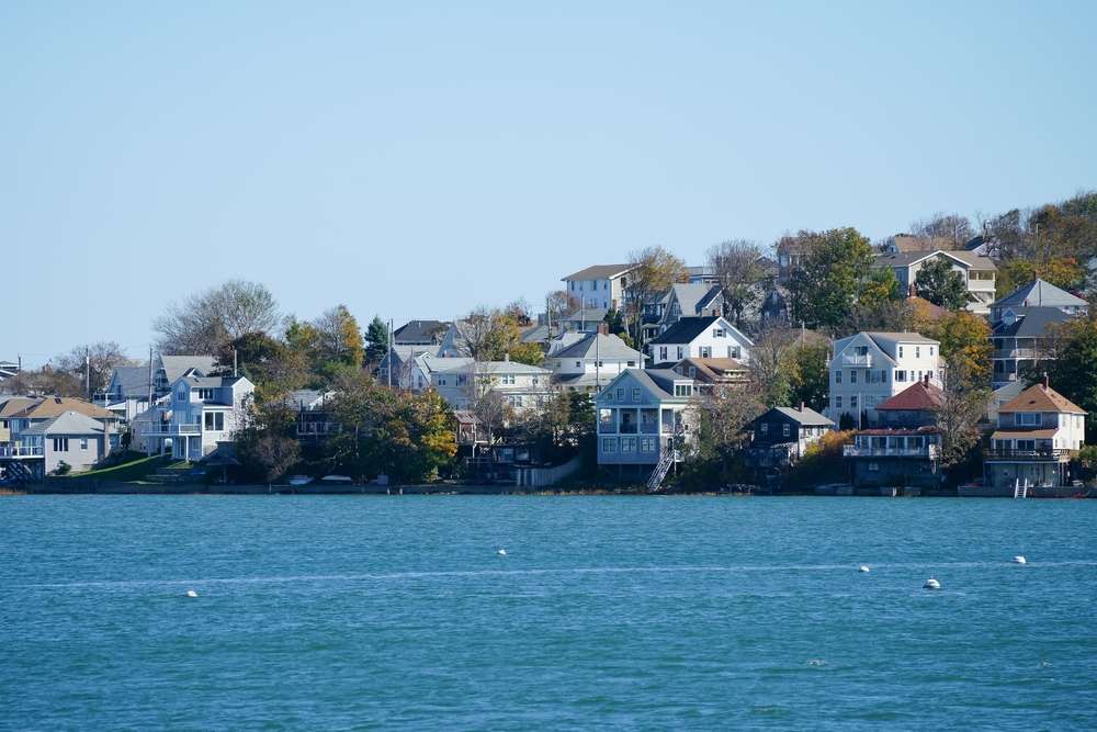 View across the water looking at homes in hull massachusetts